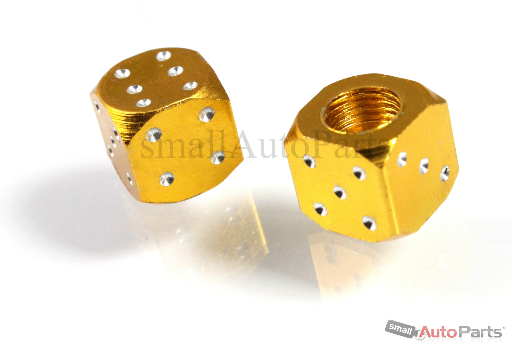 2 Yellow Gold Aluminum Dice Metal Tire Wheel Air Stem Valve Caps for Motorcycle